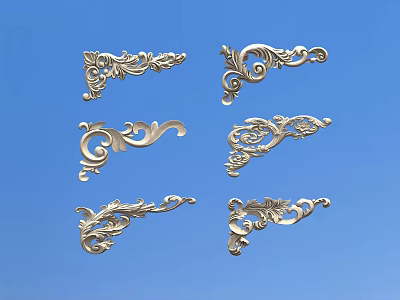 Silver Ornate Carved Decorations With Various Intricate Floral And Curved Patterns 3d model