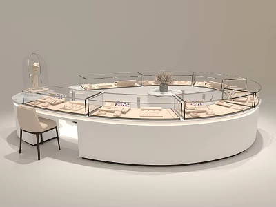 Elegant Jewelry Store Interior With Glass Display Cases Circular Counter And Luxury Lighting 3d model