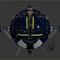 Futuristic Spherical Robot Design With Mechanical Legs Antenna Yellow Details And Metallic Finish