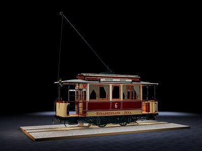 Vintage Streetsville 1889 Tram Model Red Beige Body Windows Platform Black Background 3d model