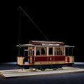 Vintage Streetsville 1889 Tram Model Red Beige Body Windows Platform Black Background