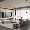 Modern Living Room Interior With Gray Sofa TV Wall And Floor To Ceiling Windows