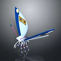 Blue and White Cartoon Butterfly with Yellow Squares on Wings Long Antennae and Multiple Legs