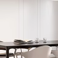 Modern Dining Room With Table Chairs Pendant Lights And Herringbone Floor 3d model