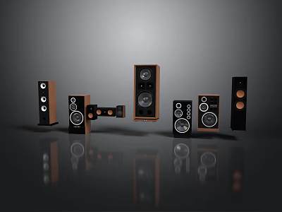 Modern Computer Speaker System With Multiple Drivers And Wooden Black Panels Design 3d model