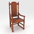 Vintage Wooden Single Chair With Carved Armrests And Panel Back Design