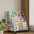 White Multi Shelf Bookshelf Filled With Colorful Children's Reading Books And Indoor Plant