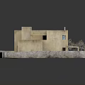 Traditional Earth-Toned Residential Building With Walled Compound Flat Roof Windows And Doorways