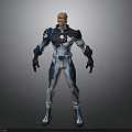 Male Sci Fi Warrior Character With Blue White Tech Combat Suit And Blonde Hair