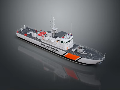 Coast Guard Vessel With White And Orange Hull Deck Structure And Antenna 3d model