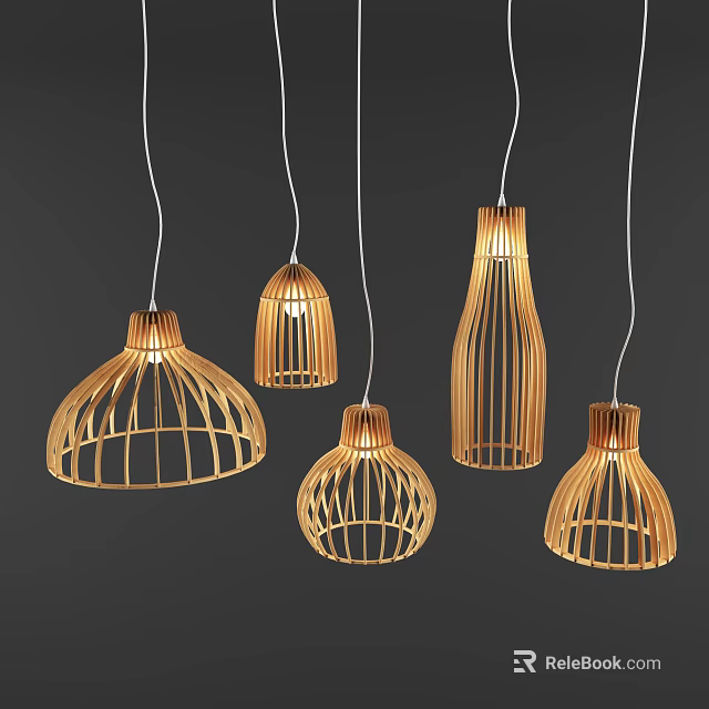 Bamboo Woven Pendant Lights With Modern Natural Design And Various Shapes 3d model 
