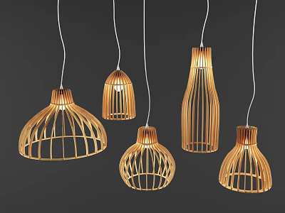 Bamboo Woven Pendant Lights With Modern Natural Design And Various Shapes 3d model