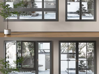 Modern Black Frame Casement Windows In Residential Home Exterior With Garden View 3d model