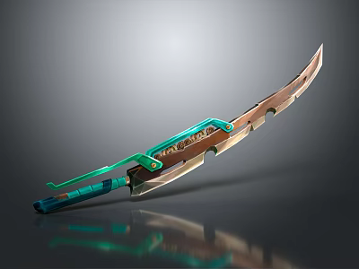 Ornate Bronze Blade With Green Accents And Intricate Handle Design Details 3d model