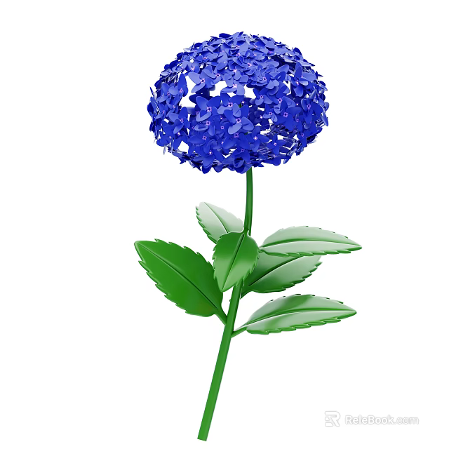 Vibrant Blue Hydrangea Plant With Green Stem And Fresh Leaves 3d model 