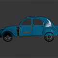 Vintage Blue Classic Car With Black Roof Round Headlights And Retro Design