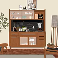 Modern Wooden Sideboard with Glass Doors Drawers Built in Lighting and Decorative Items