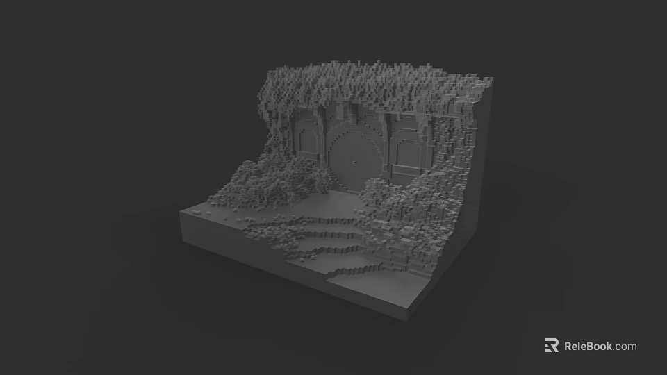3D Model of Detached Villa with Stone Stairs and Lush Vegetation Around Arched Entrance 3d model 