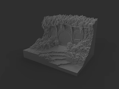3D Model of Detached Villa with Stone Stairs and Lush Vegetation Around Arched Entrance 3d model