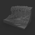 3D Model of Detached Villa with Stone Stairs and Lush Vegetation Around Arched Entrance