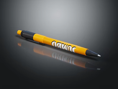 Yellow And Black Pen With White CATWAC Logo On Black Surface With Silver Tip 3d model