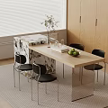 Modern Bar Counter with Marble Top Black Chairs and Potted Plant in Open Kitchen Design