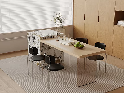 Modern Island Table Dining Table and Chair Dining Table 3d model