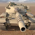Modern Main Battle Tank With Long Barrel On Muddy Ground And Grass Under Blue Sky