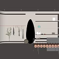 Modern Minimalist Clothing Store Interior With Hanging Clothes Racks Arched Mirror And Wooden Bench