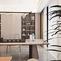 Modern Living And Dining Room Interior With Sofa TV Backdrop Chandelier And Green Plants