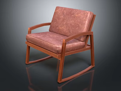 Brown Leather Leisure Chair With Wooden Frame And Classic Rocking Design 3d model