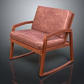 Brown Leather Leisure Chair With Wooden Frame And Classic Rocking Design