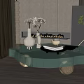 Elegant Crystal Glass Coffee Table With Floral Vase Books And Fireplace Background