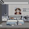 Modern Kids Room Interior Design With Bed Bookshelf Rabbit Plush And Decorative Art