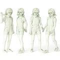 Girls In Green Overalls Pink Tops And Red Shoes Various Poses