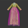 Traditional Korean Hanbok With Yellow Top And Floral Print Skirt Design