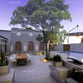 Courtyard Garden Outdoor Space With Large Tree Dining Set Swimming Pool And Plants