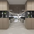 Public Office Space With Modern Partition Cabinet And Green Plants Decoration