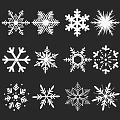 Decorative Collection Of Various White Snowflake Patterns On Black Background 3d model