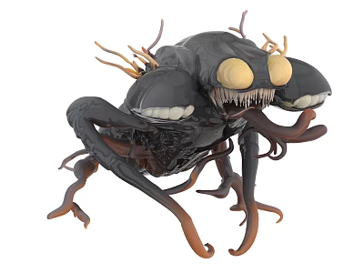 Mythical Creature Featuring Black Body Yellow Eyes Sharp Teeth Multiple Legs And Tentacles 3d model
