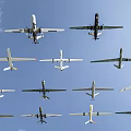 Various Fighter Jets Flying In Midair Formation Under Blue Sky 3d model