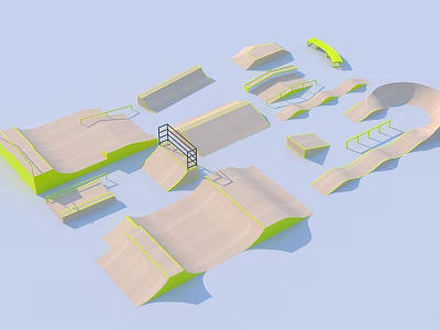 Durable Playground Equipment Featuring Multiple Ramps Platforms Rails And Curved Structures 3d model