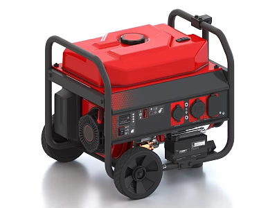 Red Portable Industrial Generator With Wheels Black Frame And Control Panel 3d model
