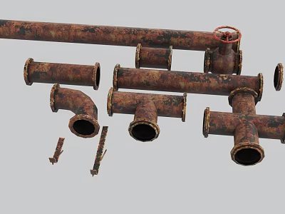 Industrial Equipment Rusty Pipes and Fittings Including Elbows Tees and Valve Components 3d model