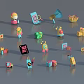 Colorful 3D Icons Collection Featuring Shopping Cart Gift Box Tags Horn And Clock