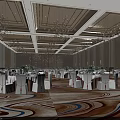 Luxurious Spacious Banquet Hall Interior With Elegant Chandeliers Round Tables And Patterned Carpet