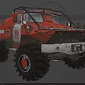 Red Off Road Vehicle With Number 98 Large Tires And Metal Bumper