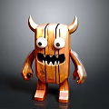 Cartoon Style Wooden Monster Figurine With Horns Big Eyes And Sharp Teeth