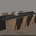 Modern Style Dining Table Set With Black Table And Light Wooden Chairs 3d model