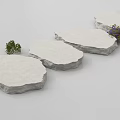 Natural Stone Stepping Stones Pathway With Green Plants And Purple Flowers